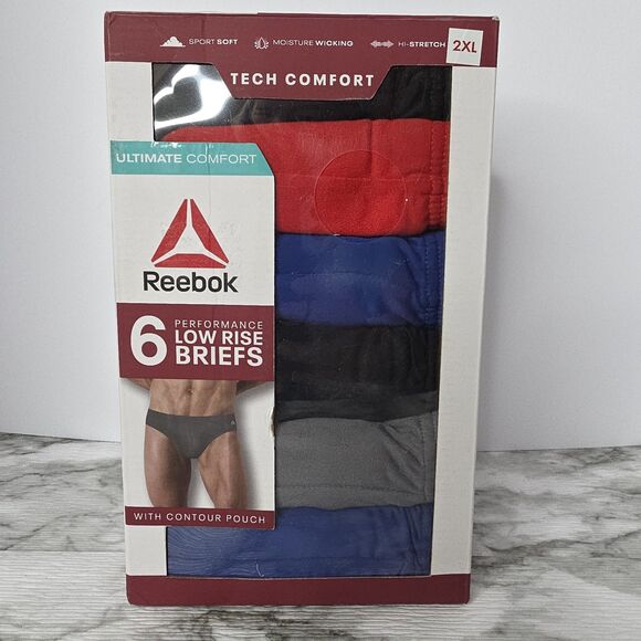 6 Pack of Reebok 2XL Tech Ultimate Comfort Performance Low Rise Briefs Underwear - Picture 1 of 3